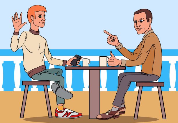 夏天的一天。海边的咖啡馆。平坦的插图。图片下载