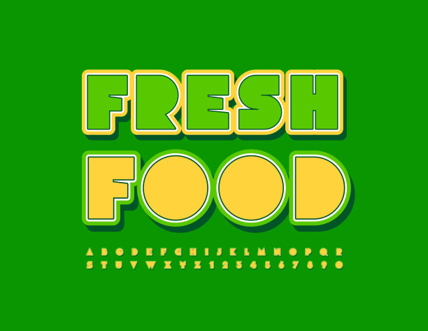 矢量质量徽标新鲜食品与贴纸风格字母字母和数字集图片下载