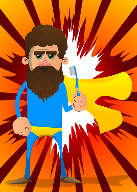 装扮成超级英雄拿着牙刷的男人。图片下载