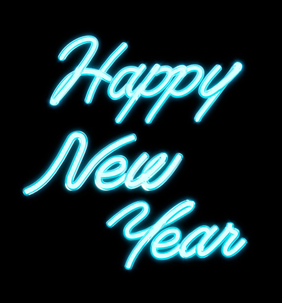 新年霓虹灯。发光霓虹灯字2022年庆典3d插图图片下载
