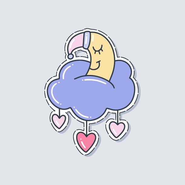 睡眠月亮矢量插图在一个平坦的风格图片下载