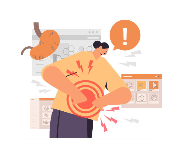 腹部疼痛的女性，腹部疼痛部位用红色突出显示，腹部疼痛的女孩图片下载