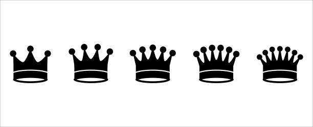 皇冠图标向量集。皇冠简单图标设计象征珠宝，奢华，豪华，时尚和权威。冠向量库图图片下载