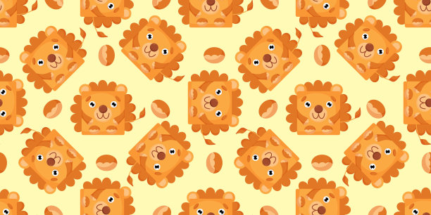 方形狮子无缝图案。矢量背景与狮子的脸。模板用于包装，婴儿纺织品。矢量图图片下载