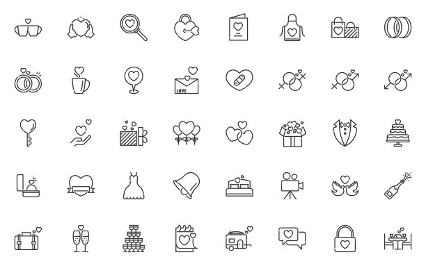 情人线图标集，爱，心，婚礼图片下载