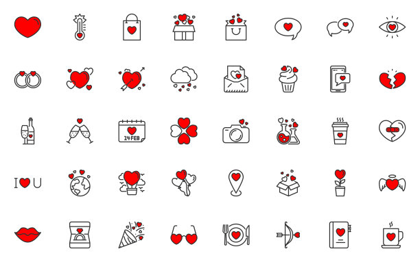 情人线图标集，爱，心，婚礼图片下载