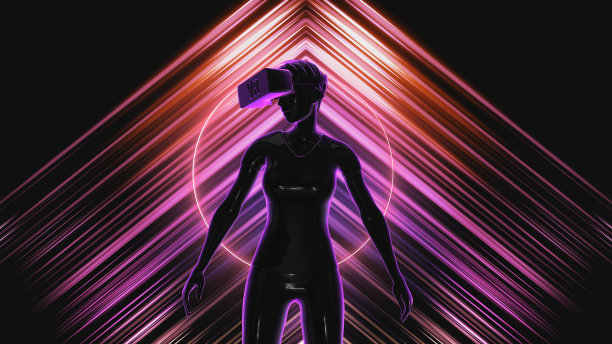 3d渲染的妇女在VR头戴在未来技术股票照片图片下载