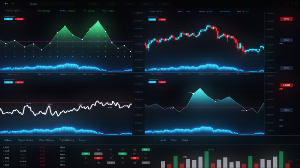 多重假电脑界面屏幕大数据分析科学技术。HUD界面、密码、商业金融投资符号、人工智能图形和数据分析等概念。图片下载