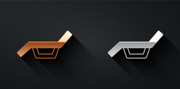 金和银太阳床图标孤立在黑色上图片下载