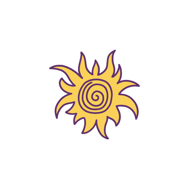 太阳卡通图标与光线，手绘矢量插图孤立。图片下载