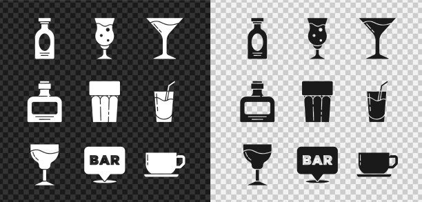 设置酒精饮料朗姆酒杯，啤酒马提尼图片下载