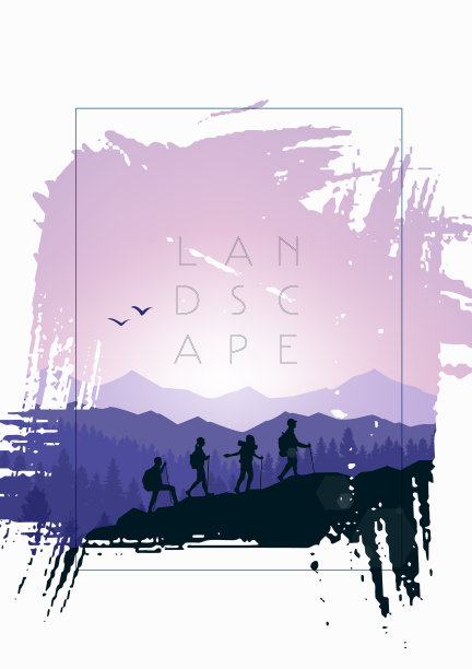 探索自然、探索自然、观察自然的旅游理念。徒步旅游。冒险。极简主义的图形传单。多边形平面设计。矢量插图。一队徒步旅行者在爬山。团队合作图片下载