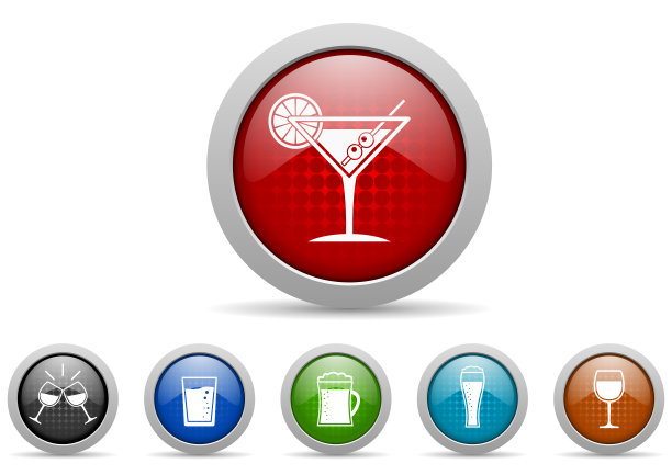 饮料符号图标集，酒精概念网页按钮图片下载