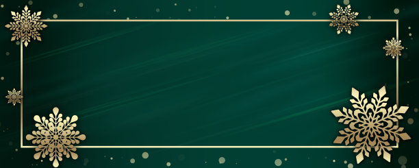 大理石图案的绿色横幅，金色边框和雪花。图片下载