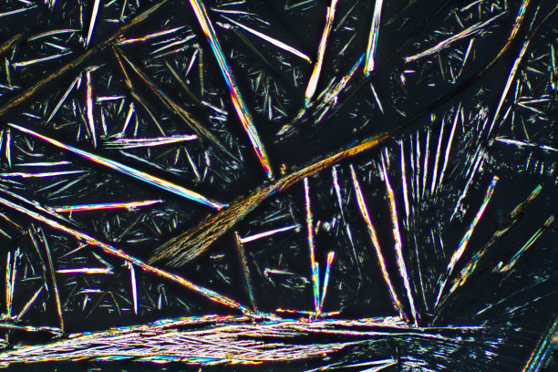 针和羽毛在甘氨酸带偏振的抽象显微照片。图片下载