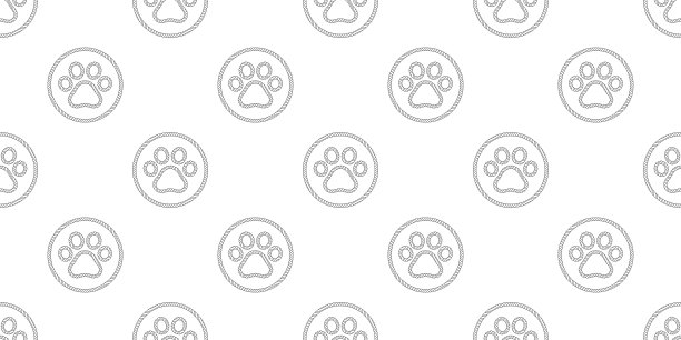 狗爪无缝图案猫脚印绳熊矢量法国斗牛犬卡通围巾瓷砖背景重复壁纸插图涂鸦设计图片下载