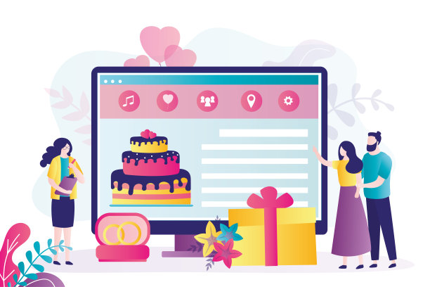 新人与主办方讨论婚礼细节。新娘与婚庆公司员工讨论宴会图片下载