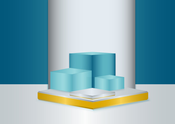 展示产品讲台现场。摘要3D产品背景蓝灰墙场景。图片下载