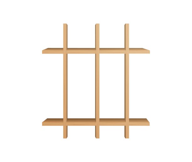 木制十字形架子模板。棕色的空架子，带有室内植物的隔板图片下载