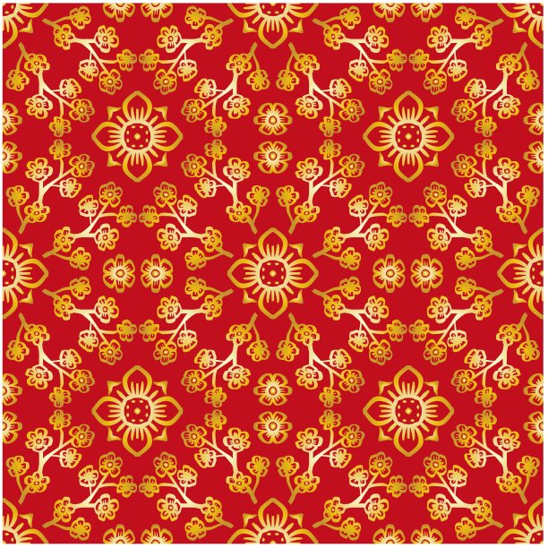 无缝图案中国花卉背景图片下载