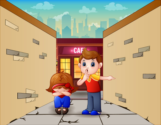 卡通男孩和女孩开玩笑哭图片下载