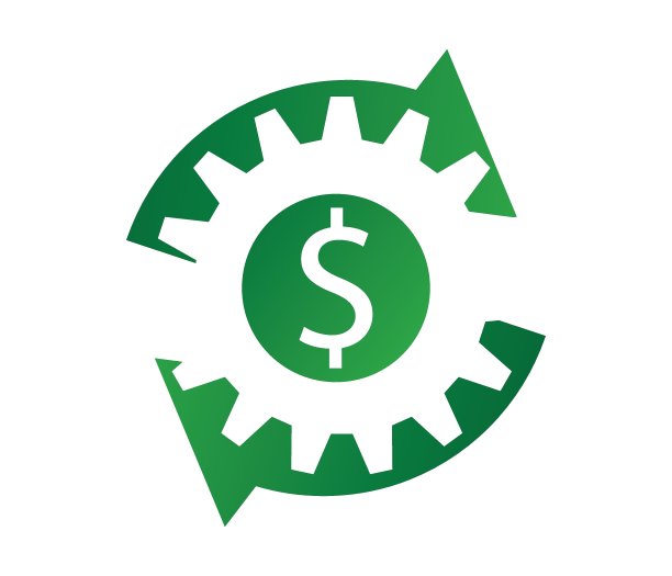 创新商业技术，金融体系。美元和齿轮图标。创新高效的投资。可编辑的矢量。图片下载