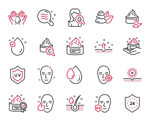 向量集美容图标相关的皮肤护理，紫外线保护和水疗石。向量图片下载