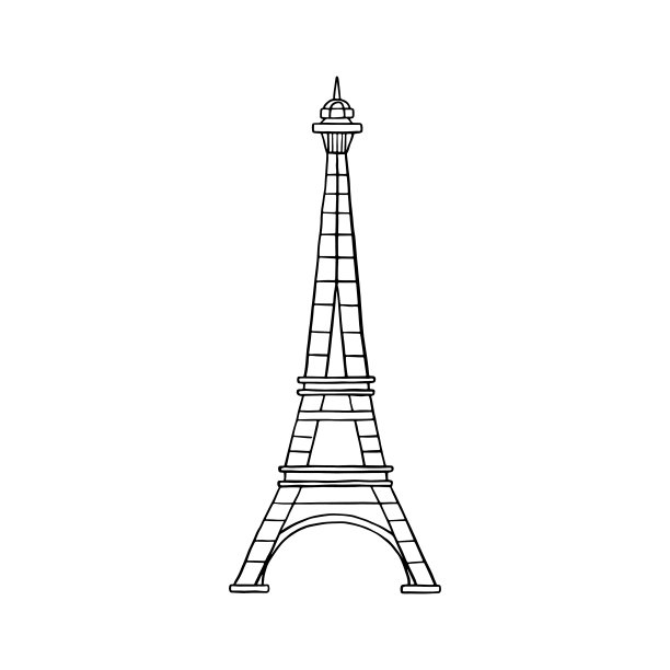 矢量涂鸦的埃菲尔铁塔插图黑白素描风格图片下载