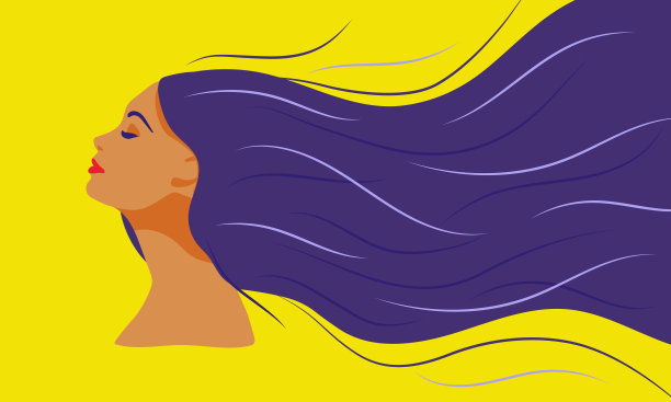 女人侧面轮廓长头发平坦向量极简图片下载