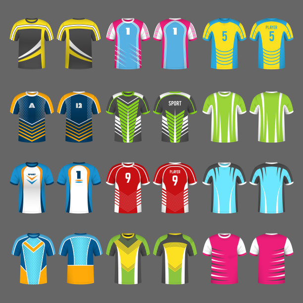 运动制服。运动队t恤运动身份的积极游戏球员足球篮球近期矢量彩色模板图片下载