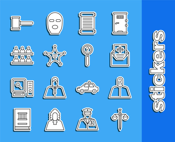 天平、匿名问号、传票和放大镜图标矢量素材图片下载