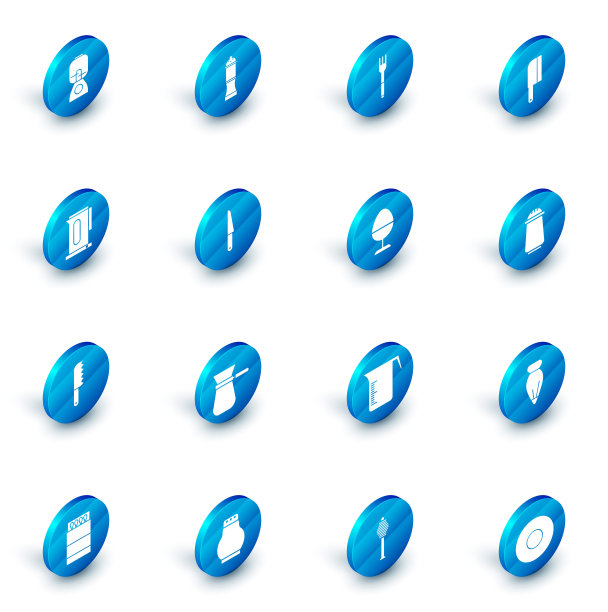 设置胡椒，叉子，肉菜刀，水壶与把手，面包刀，刀，盐胡椒和鸡蛋在立场图标。向量图片下载