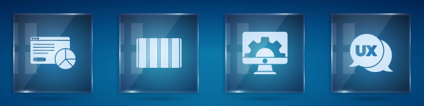 设置网站统计，调色板指南，开发和用户界面UX设计。方形玻璃面板。向量图片下载