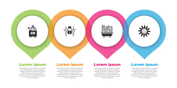 设置肥料喷雾器，瓢虫，盆栽和花卉。业务信息模板。向量图片下载