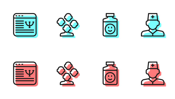 抗抑郁药、在线心理咨询、精神分裂症和男医生图标图片下载