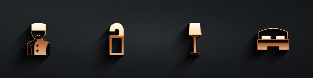 设置礼宾部，请不要打扰，台灯和酒店房间床图标长影子。向量图片下载