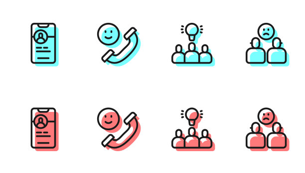 项目团队基地、在线约会APP、来电手机和复杂关系图标矢量素材图片下载