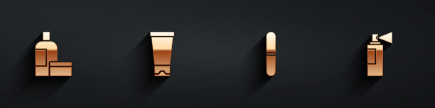 设置霜或乳液化妆品管，指甲锉和香水图标与长阴影。向量图片下载