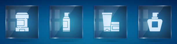 集止汗除臭卷，发胶喷雾罐，护肤霜，化妆品管。方形玻璃面板。向量图片下载