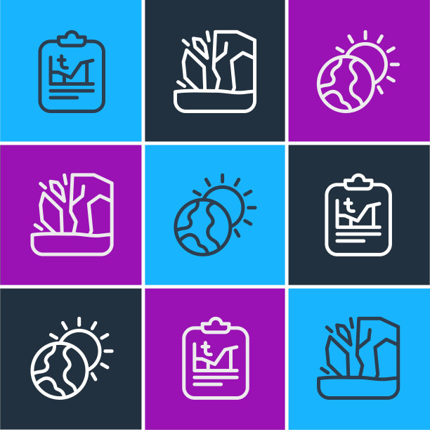 设置线全球变暖，冰川融化图标。向量图片下载