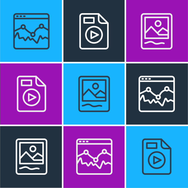 设置线音乐波均衡器，相框和AVI文件文件图标。向量图片下载