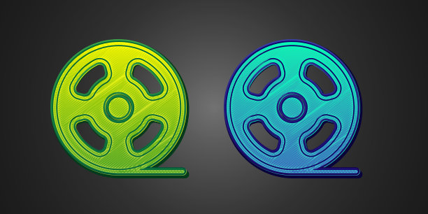 绿色和蓝色电影卷轴图标孤立在黑色上图片下载