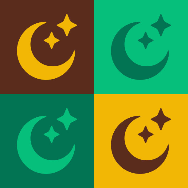 波普艺术的月亮和星星图标孤立的颜色图片下载