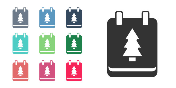 黑色的圣诞节日历图标孤立上图片下载