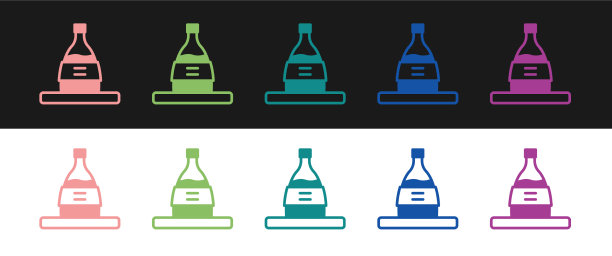 设置一瓶清酒图标孤立在黑色和图片下载