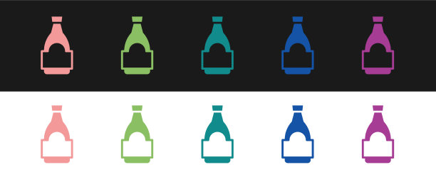设置酱油瓶图标孤立于黑色和图片下载