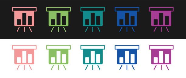 设置板与图表图标孤立在黑色上图片下载