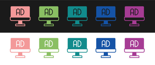 设置广告图标孤立在黑色和白色图片下载