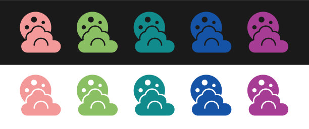 设置云与月亮图标孤立在黑色和图片下载