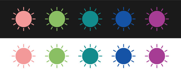 设置太阳图标孤立在黑色和白色图片下载